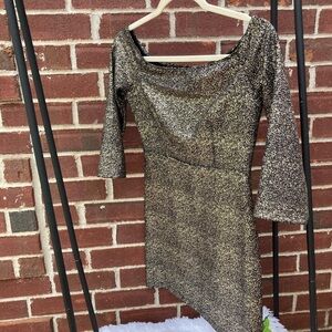 Gianni Bini Black and Gold Bodycon Dress with Bell Sleeves Size Small (AA)